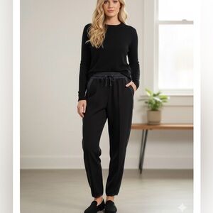 Wilfred Black pants with jean with Blue baggy strip on hem lines